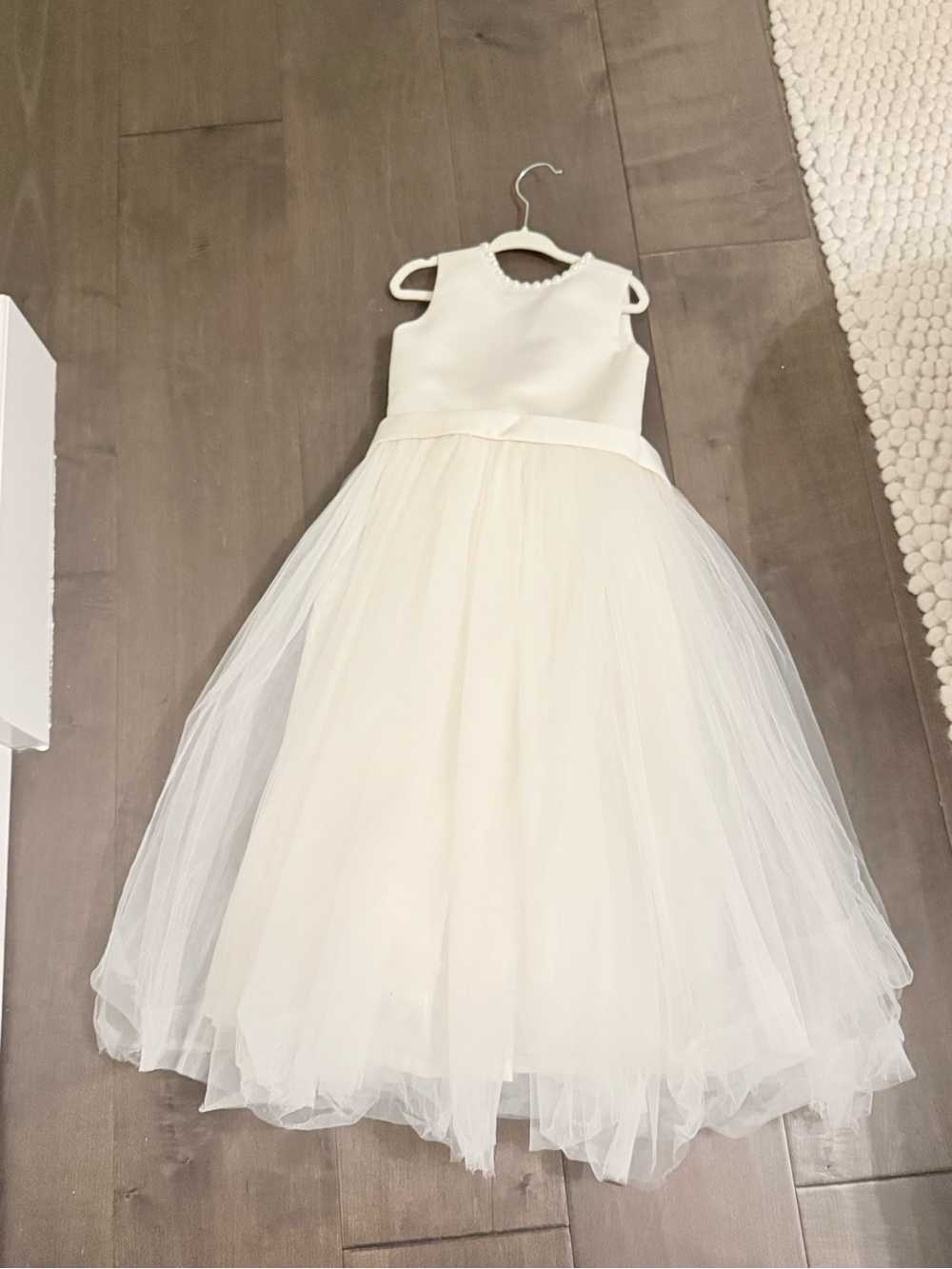 Ivory Tulle Formal Dress for Girls with Pearl Trim